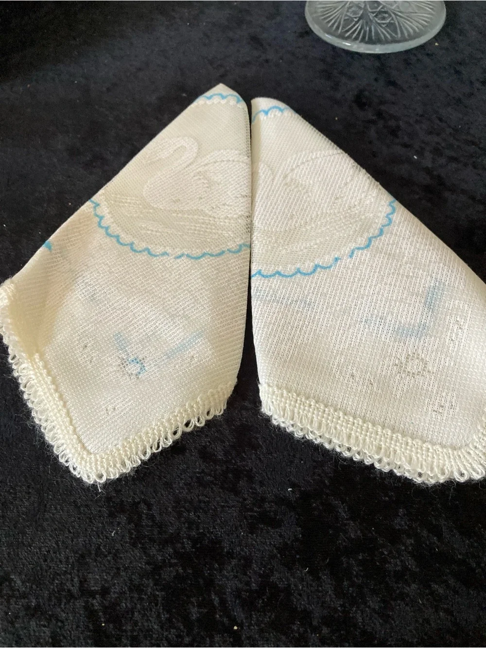 Stamped PairSwans & Blue Floral Dining Napkins Dollies - Unbranded